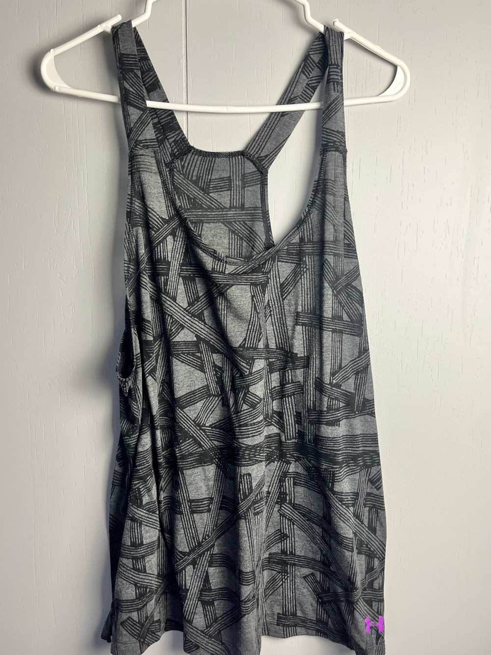 ADD-ON. Under Armour Gray and Black Geometric Racerback Tank. Size Large